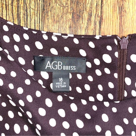 AGB Brown & White Polka Dit Sleeveless Midi Dress size 16 - Picture 2 of 3